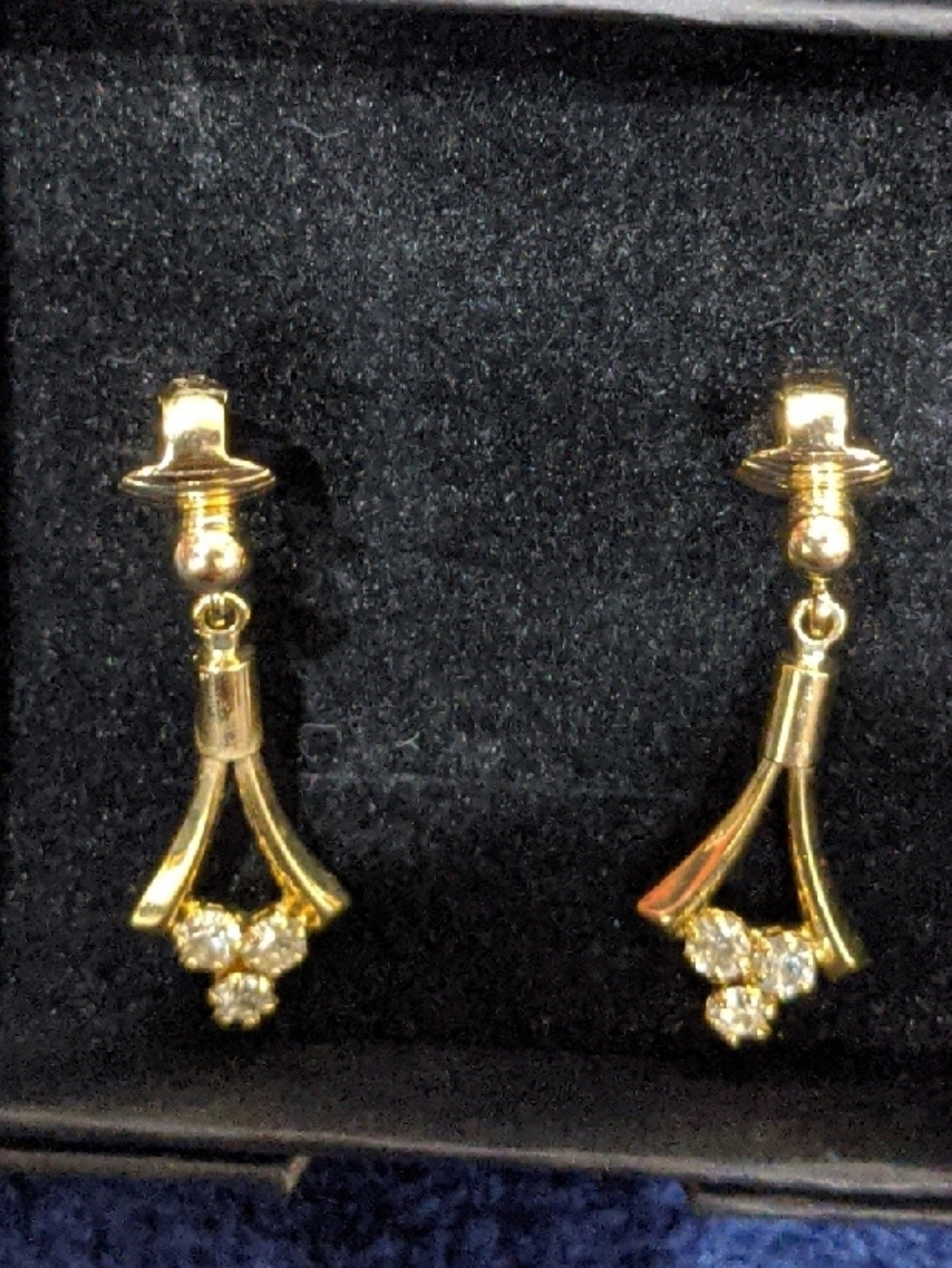 Gold-tone Drop Earrings with Three-Crystal Detail